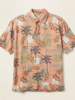 Half Moon Bay Men's Peach Palm Tree Hawaiian Shirt Cotton Aloha Large